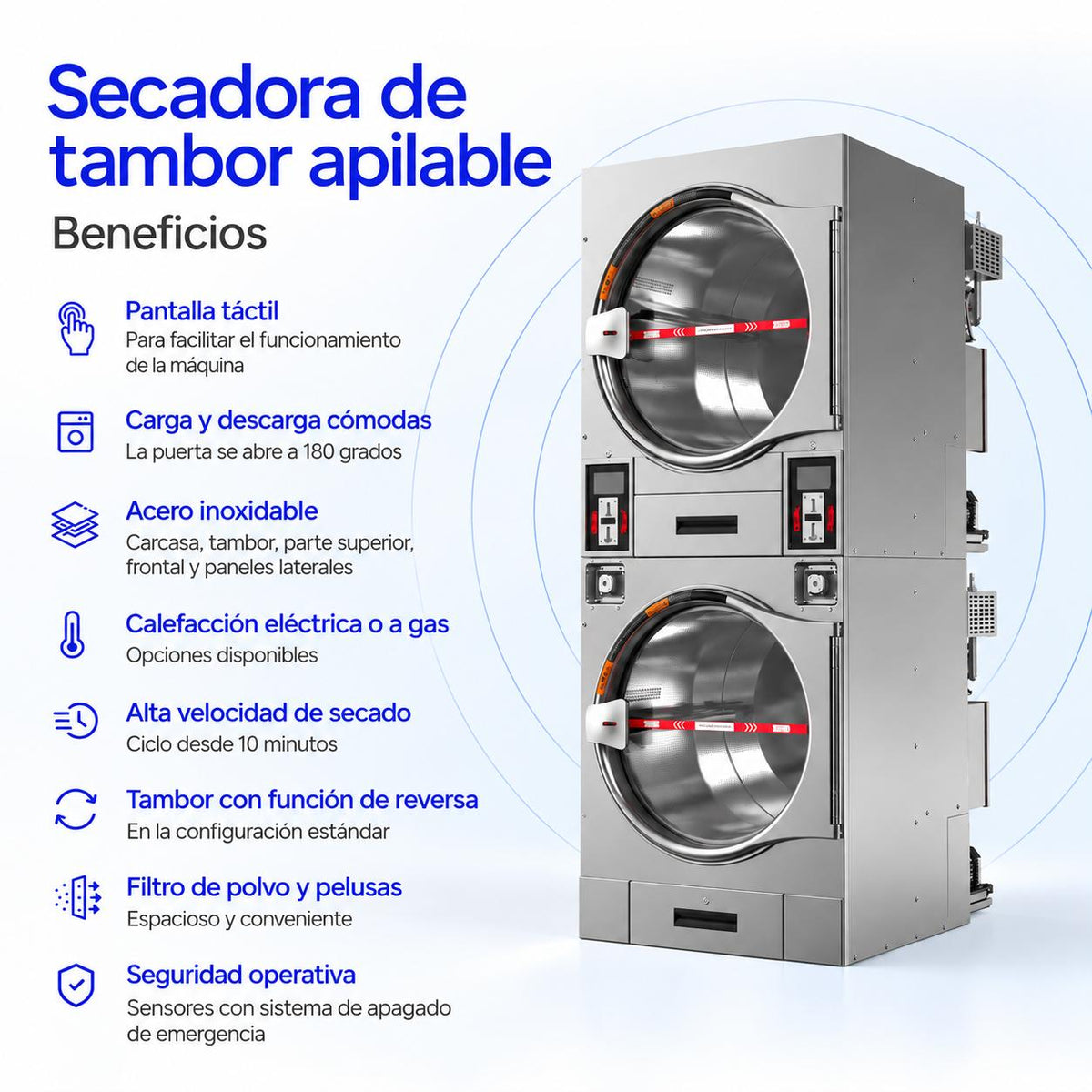 Secadora Industrial Doble 16+16 kg a Gas en Torre | Lavandería Autoservicio